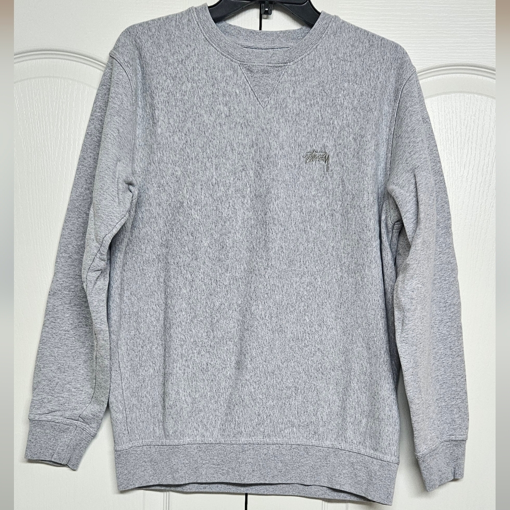 Men’s grey sweatshirt crewneck Stüssy skate skateboard hip hop y2k Size Medium